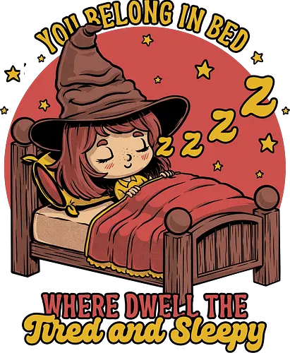 Witch Sleeping in Bed - magical school, sleepy, tired, cute witch, wizard, talking hat, books, movies, sleep, sleeping, nap, napping, witchcraft