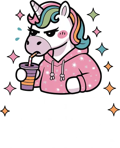 I HATE PEOPLE - unicorn, hoodie, drink, text, pink, stars, disgruntled, cartoon, colorful, expression