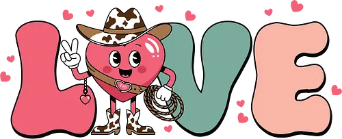 LOVE - cartoon, heart, cowboy, love, whimsical, character, text, design, playful