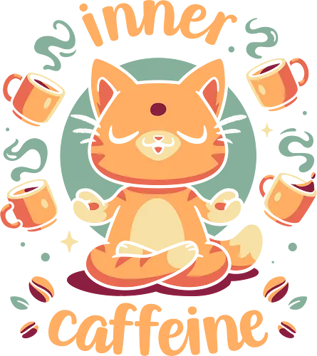 Inner Caffeine - cat, kawaii cute, coffee, caffeine addict, cup of coffee, drink, espresso, funny, inner peace, meditation, yoga, zen, kitten, meow