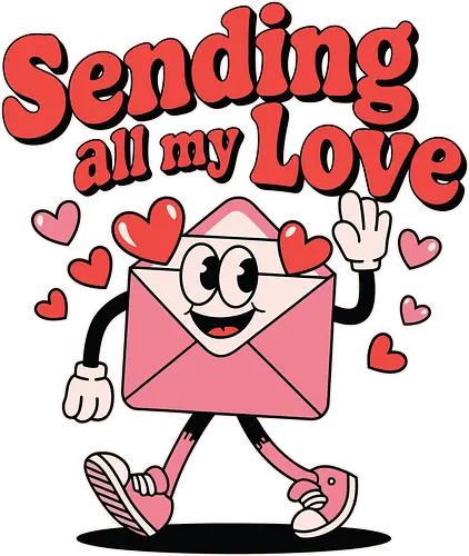 Sending all my Love - envelope, love, hearts, character, animation, message, greeting, cheerful, text, walking