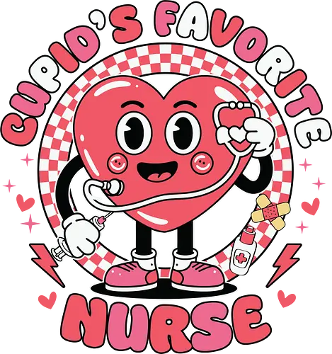 Cupid's Favorite Nurse - cartoon, heart, nurse, stethoscope, checkered, red, playful, cute, design, character