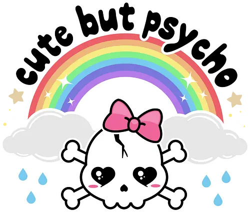 Cute But Psycho - cute but psycho, kawaii skull, rainbow, rain, kawaii rainbow, pastel goth, spooky cute, creepy cute, bow, girly skull