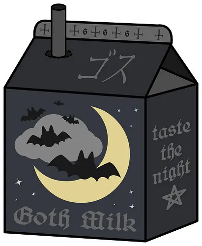 Goth Milk - goth milk, milk, milk carton, kawaii milk, kawaii, pastel goth, creepy cute, bats, moon, black, black milk, spooky, scary, creepy, creepy cute milk, gothic milk