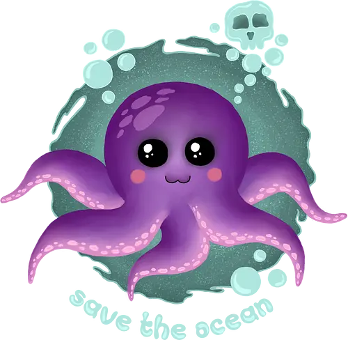 Save The Ocean  - Save The Ocean, octopus, kawaii, kawaii octopus, purple octopus, skull, cute, creepy cute, kawaii goth, pastel goth, ocean life, summer