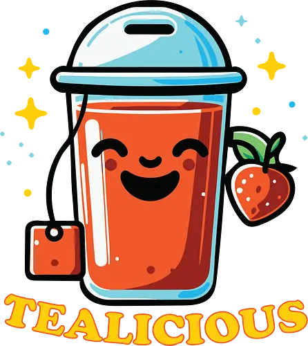 TEALICIOUS - tea, smiling, cup, strawberry, stars, cheerful, drink, fun, beverage, playful