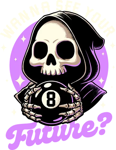 Skull Luck Ball - magic, 8 ball, billiard, magic, magical, skull, skeleton, sarcasm, irony, death, reaper, Grim Reaper, soul, soul reaper, video game, toy, retro, vintage, kids' toys, fortune-telling, advice