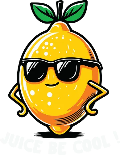 Juice Be Cool - lemon, cartoon, cool, sunglasses, character, confident, fun, playful, graphic