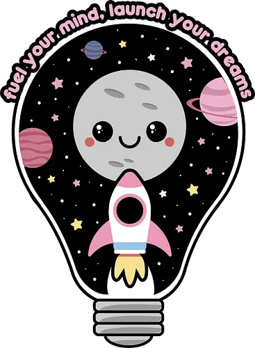 Kawaii Space Lightbulb - kawaii goth, cute, cute lightbulb, quote, saying, moon, stars, planets, space rocket, kawaii, space, lightbulb, kawaii lightbulb, pastel goth, pastel grunge