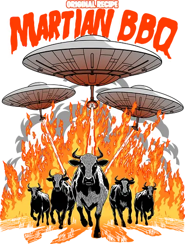 Martian BBQ. - scifi, science, fiction, mars, attacks, martian, alien, invasion, parody, humor, movie, UFO, flying, saucer Martian BBQ. - scifi, science, fiction, mars, attacks, martian, alien, invasion, parody, humor, movie, UFO, flying, saucer