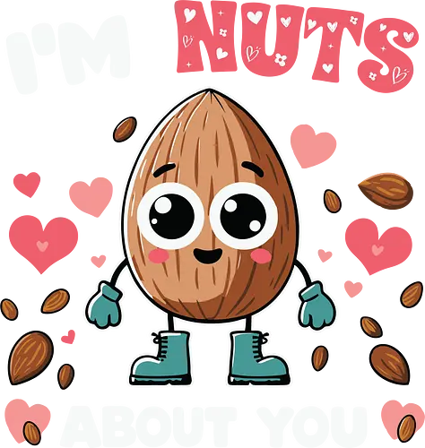 I'm nuts about you - cute, nut, character, hearts, text, playful, eyes, boots, love