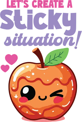 Let's create a sticky situation! - caramel apple, winking, hearts, playful, cute, cartoon, text, fun