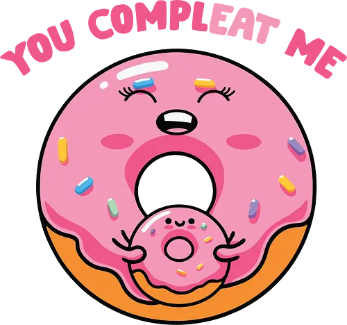 You complete me - donut, cute, smile, sprinkles, pink, mini, text, playful, cartoon