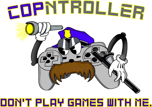 Cop-ntroller: Don't Play Games with Me (Spiel keine Spielchen mit mir) - Polizist, Humor, Videospiele, Spielregel, Cartoon, cool, Spieler, Arcade, Nostalgie, Kreativität, Gamer-Kultur, lustiger Stil, einzigartig, Popkultur, Pixel-Art, Spaß, parody, console, Gaming, Retro, Controller, lustig