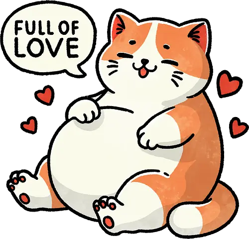 Full of love cat - fat, love, valentines, fat cat, cat, cute, pet, animal, feline, funny, chubby, illustration, adorable, whimsical, domestic cat, pet lover, cartoon, cat art, day, love, romance, affection, heart, couple, relationship, valentine, passion, emotional, togetherness, friendship, kindness, sentiment, cute, adoration