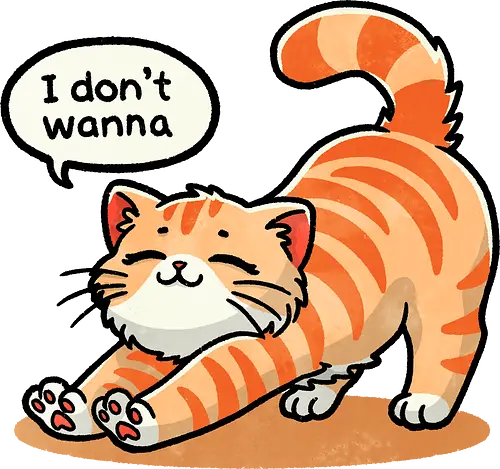 I don't wanna cat - sassy, cat, feline, funny, pet, animal, illustration, meme, attitude, humor, cute, digital art, paws, whiskers, playful, stretch, tabby