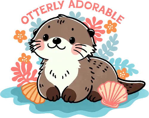 Otterly adorable - cute, funny, furry, character, pun, punny, puns, fun, funny, otter, adorable, cute, animal, sea, mammal, water, playful, nature, wildlife, ocean, illustration