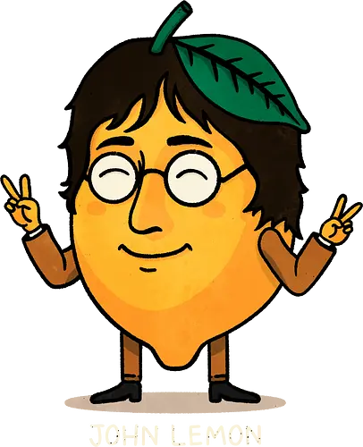 John Lemon - puns, pun, fruit, john lennon, lemon, music, musician, legend, icon, psychedelic, rock, beatles, pop art, illustration, retro, portrait, yellow, creative