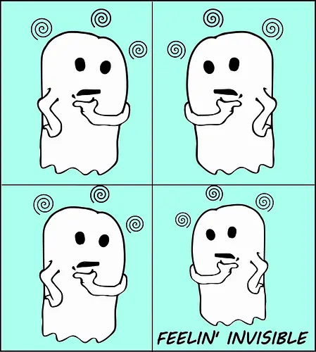 Feeling Invisibile - Comics Version (Unsichtbar fühlen) - Geist, unsichtbar, süß, Cartoon, minimalistisch, niedlich, charmant, gruselig, Gefühle, lustig, relatable, Halloween, Spuk, emotional, nachdenklich, spooky, Gespenst, süßer Geist, einzigartig, verspielt, cute, kawaii, comics