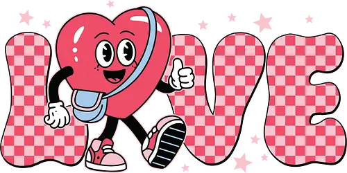 LOVE - love, heart, character, checkered, playful, stars, typography, pink, cartoon, cheerful