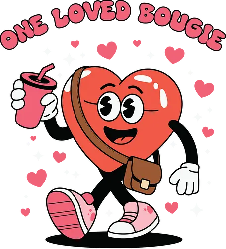 One Loved Bougie - heart, character, cartoon, drink, pink, love, walking, playful, cheerful, graphic design