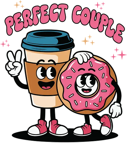 Perfect Couple - cartoon, coffee, donut, friendship, humor, food, fun, characters, cute, companionship