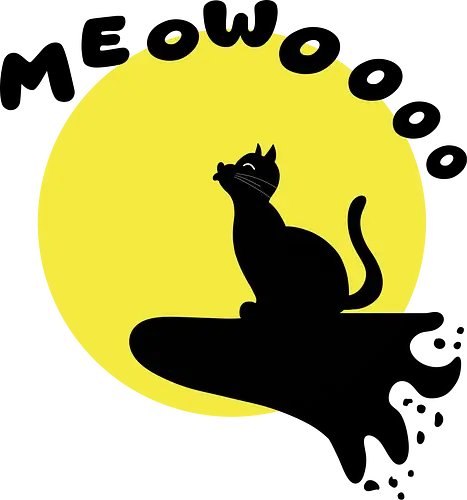 Cat Howling at the Moon (Katze heult den Mond an) - kawaii, silhouette, lustig, katzenliebhaber, tierhumor, mondschein, nachtstimmung, mondanbeter, tiermotiv, schwarzweiß, mystisch, niedlich, cartoon, katze, mond, miauen, heulen, nacht, minimalistisch, süß