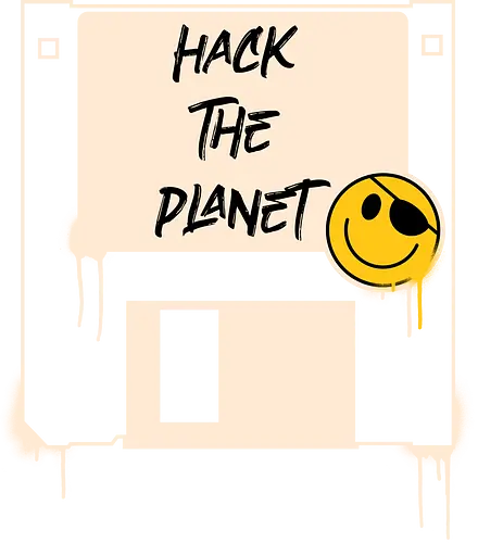 Hack The Planet - nerd, programmer, programming, retro, sci fi, smiley face, vintage, 90s movies, 90s, computer, cult film, developer, floppy disk, geek, hacker