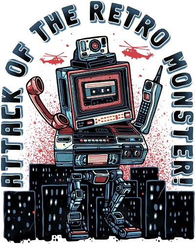 Attack of the Retro Monster - Retro, monster, classic, nostalgic, robot, vintage, 80s, 90s