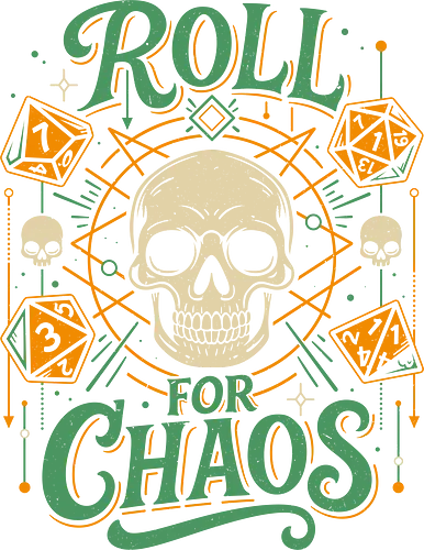 Roll For Chaos - skull, skeleton, d20, dice roll, roleplayer, rpg gamer, Pen and Paper, gothic, dark fantasy, critical hit, horror, vintage, dm, dungeon master