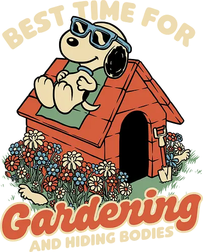 Beagle Body Garden - cute, funny, fun, awesome, spring, summer, garden, flowers, pets, allergy, classic, retro, vintage, comic, comics, beagle, dog, sun, kill, killer, assassin, serial killer, joke, gardening, garden, body, bodies