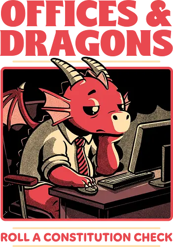 Dragon Office RPG - rpg, Pen and Paper, d20, dungeon master, role-playing game, tabletop, game master, Role-play, Role-playing, Roleplay Game, Dragon, Dragons, Dungeon, Fantasy, Adventure, Mythical, Creature, Burnout, Tired, Dragon, Cover, Office, Office Space, Office Culture, Sarcasm, Roll, Lets Roll, Critical Hit, Failure