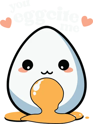 you excite me - kawaii, cute, egg, yolk, cartoon, playful, hearts, phrase