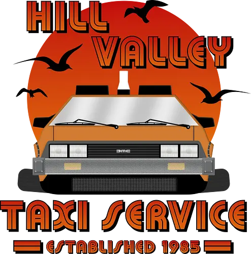 Hill Valley Taxi Service Model 2 - Future, delorean, doc brown, funny pop, funny quote, geek, hill valley, joke, marty mcfly, meme, memes, nerd, parody, time travel, vintage