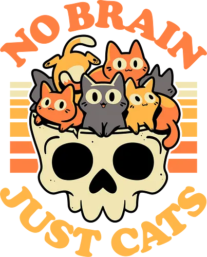 No Brain Just Cats - cats, kawaii, skull, creepy cute, funny, brain, skeleton, spooky, kitties, kittens, cat lover, dark humor, quirky, retro, gothic style