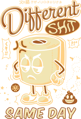 Different Shit Same Day - same shit different day, sarcasm, toilet paper, toilet paper roll, funny, humor, cute, doodle, cartoon, bathroom, adorable, kawaii, quarantine, coronavirus, social distancing, covid 19, virus, pandemic