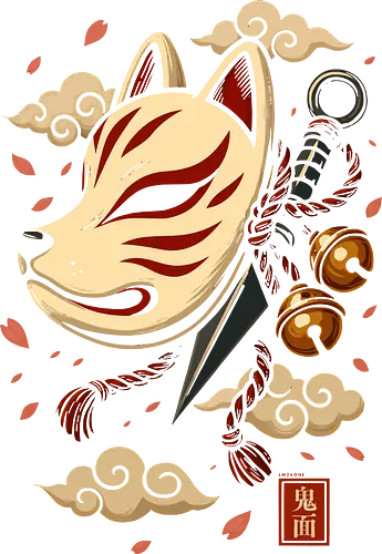 Verzauberte Kitsune-Maske - kitsune, kitsune maske, japan, japanisch, anime, manga, dämonentöter, tanjiro, illustration, lm2kone, geek, cadeau, asiatisch, kunai, ninja, samurai, shinobi