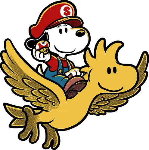 Super Beagle Bros - plumber, video game, comic, cartoon, dog, pet, beagle, bird, mushroom, classic, retro vintage, adventure, fantasy, cute, fun, funny