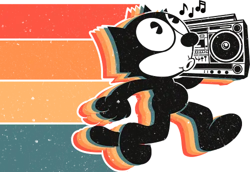Retro Groove Cat - dancing cat, retro cat, 80s aesthetic, boombox, vintage cartoon, funky cat, music lover, nostalgia, colorful design, pop culture, vaporwave vibes, old school cool