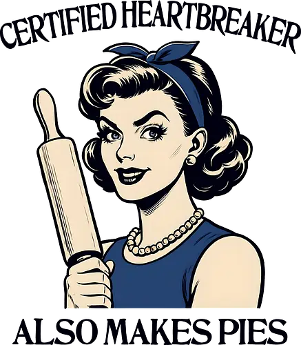Certified Heartbreaker - retro, vintage, sarcastic, dark humor, rolling, baking, heartbreaker, kitchen queen, pie, sassy quote, cooking, baking mom