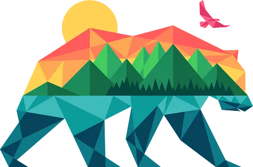 Mountain Bear - travel, outdoors, camping, adventure, bear, bird, eagle, explore, geometric, hiking, lake, minimal, minimalist, mountain, nature