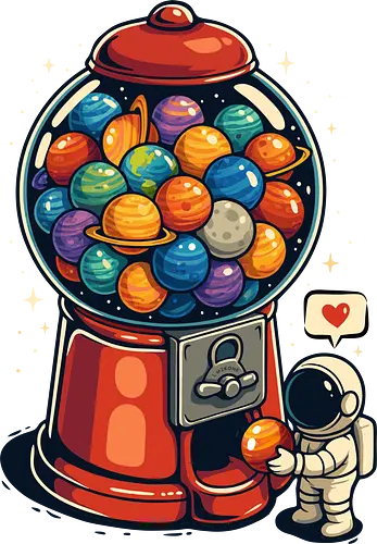 Gumball Galaxy - Astronaut, Astronomie, Süßigkeiten, süß, Essen, lustig, lustiges Weltraum-Shirt, Galaxie, Geek, Kaugummi, Kaugummiautomat, Illustration, Planeten, Pop-Art, Retro, Weltraum, LM2Kone