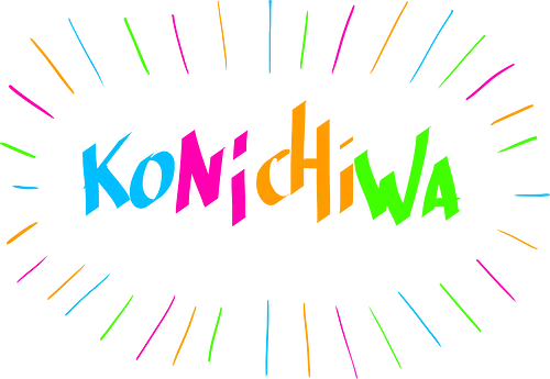 konichiwa - hello, typography, japan konichiwa - hello, typography, japan