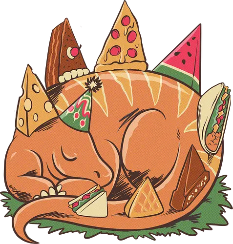 SNACKASAURUS SNOOZE - pizza, dinosaurus, dino, graffiti, tropical, eat, kaiju, japan, american, love, food, reptile, monster, watermelon, tacos, chocolate, birthday, cheese, cake, sandwich, waffle
