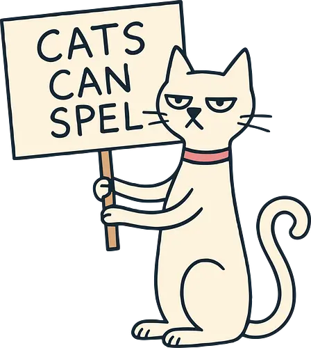 CATS CAN SPEL - illustration, drawing, cat, cartoon, sign, humor, misspelling, spelling, expression, comedy