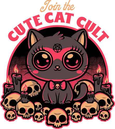 Cute Cat Cult  - Cute, cat, Black Cat, psycho, fun, funny, ritual, dark magic, magical, occult, Occultism, skull, skeleton, candle, witchcraft, bewitched, witch