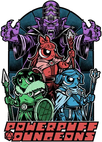 Power Girls Dungeons - rpg, Pen and Paper, d20, Pen and paper, dungeon master, role-playing game, tabletop, game master, cartoon, monkey, Retro Vintage, Retro, Vintage, Tv Show, Animated, Funny, Mashup