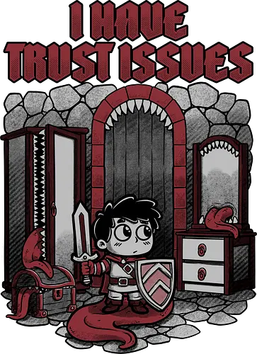 RPG Mimic Trust Issues  - Rpg, Action Rpg, Role-play, Role-playing, Dungeon Master, Dungeon, Adventure, Dark Fantasy, Fantasy, Mimic, Monster, Monsters, Pen and Paper, D20, Tabletop Game, Tabletop, Trust, Social Issues