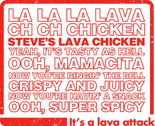 Steves Lava Chicken List - Steves Lava Chicken, lava chicken, hot, spicy, miners, steve, jack black, chicken jockey