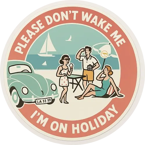 Please don’t wake me – I’m on holiday - Urlaub, Strand, Retro, VW Käfer, Sonne, Eis, Entspannung, Auszeit, Statement Shirt, Please Wake Me, Don’t Wake Me, Nerd Shirt, Nostalgie, Sommer, Rückzug, Pause, Leichtigkeit, Comicstil, Vintage Look, gute Laune